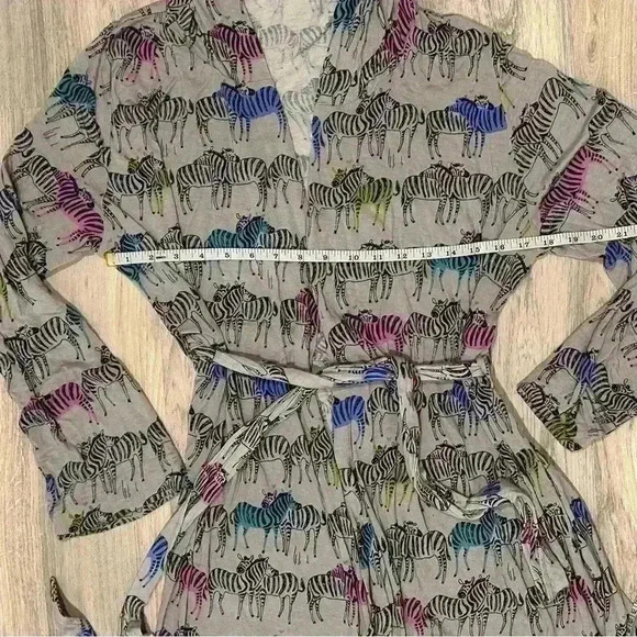 Nite Nite Munki Munki Hooded Bath Robe Colorful Snuggly Zebras Pajamas Size M/L - Picture 6 of 7